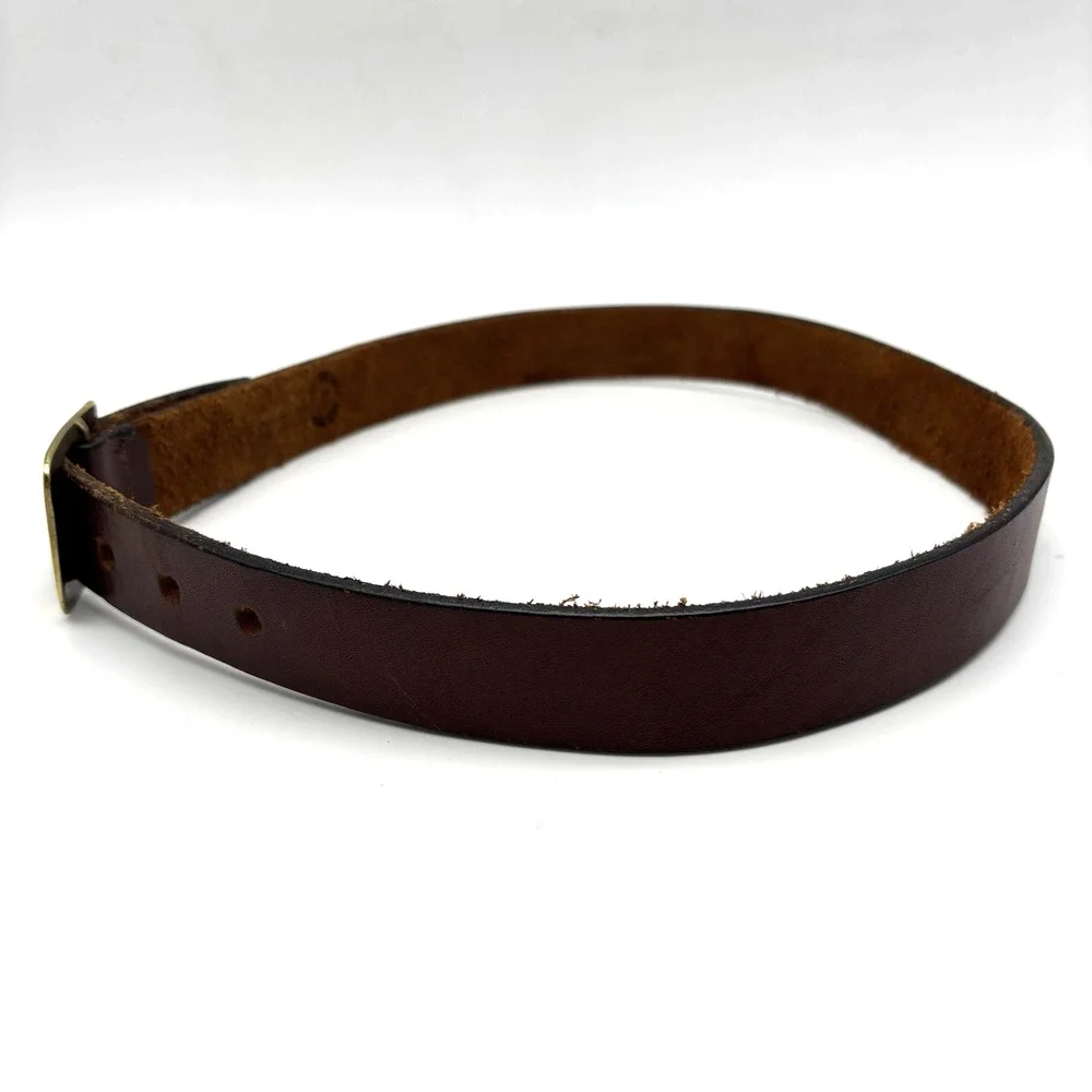 Vintage 90s Dooney & Bourke 2032 Brown Full Grain Leather Brass Buckle Belt 30